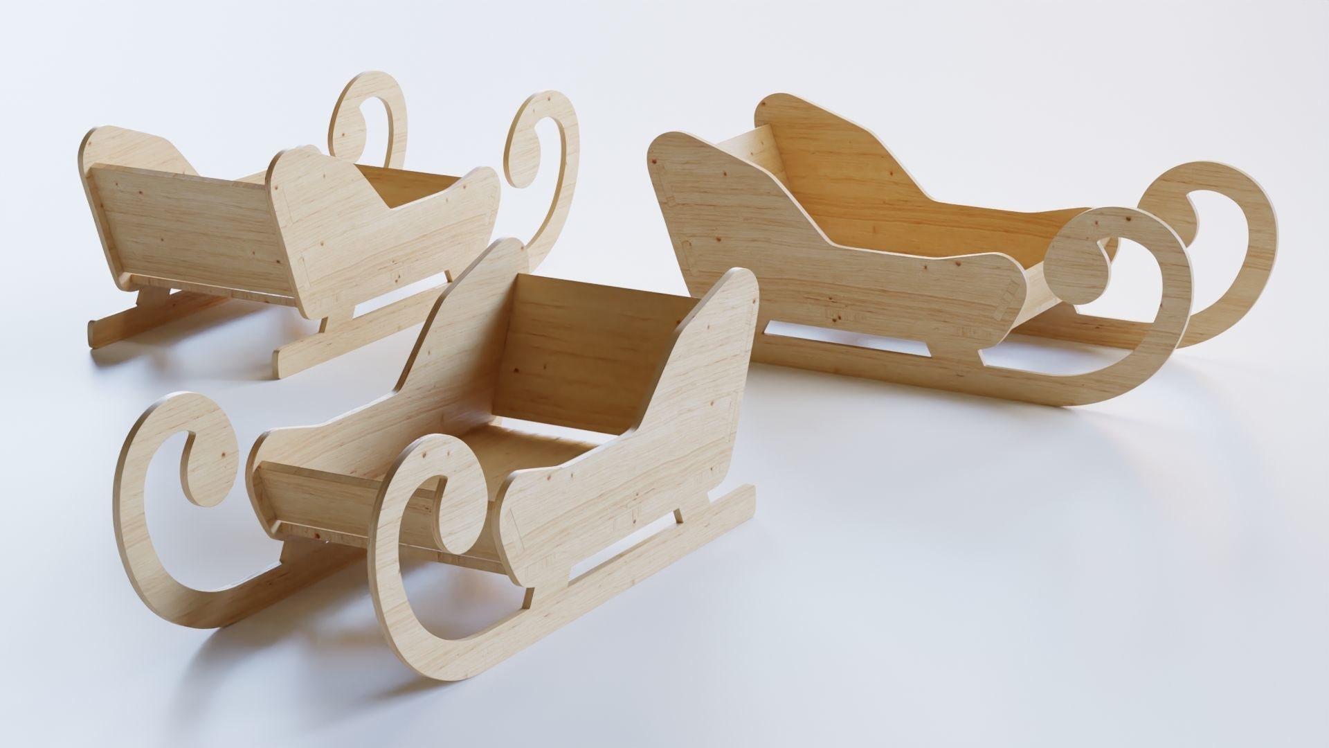 Wooden Toy Sleigh 3D model_3