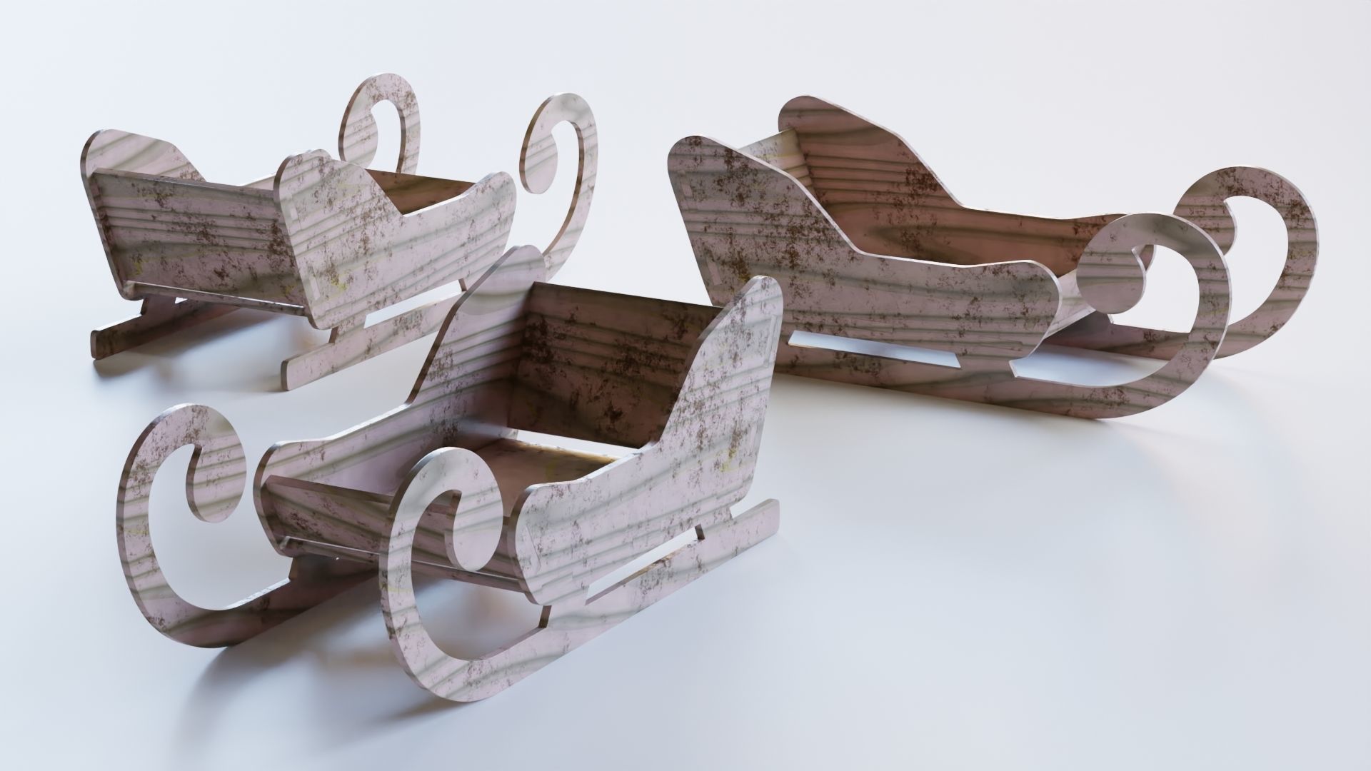 Wooden Toy Sleigh 3D model_8