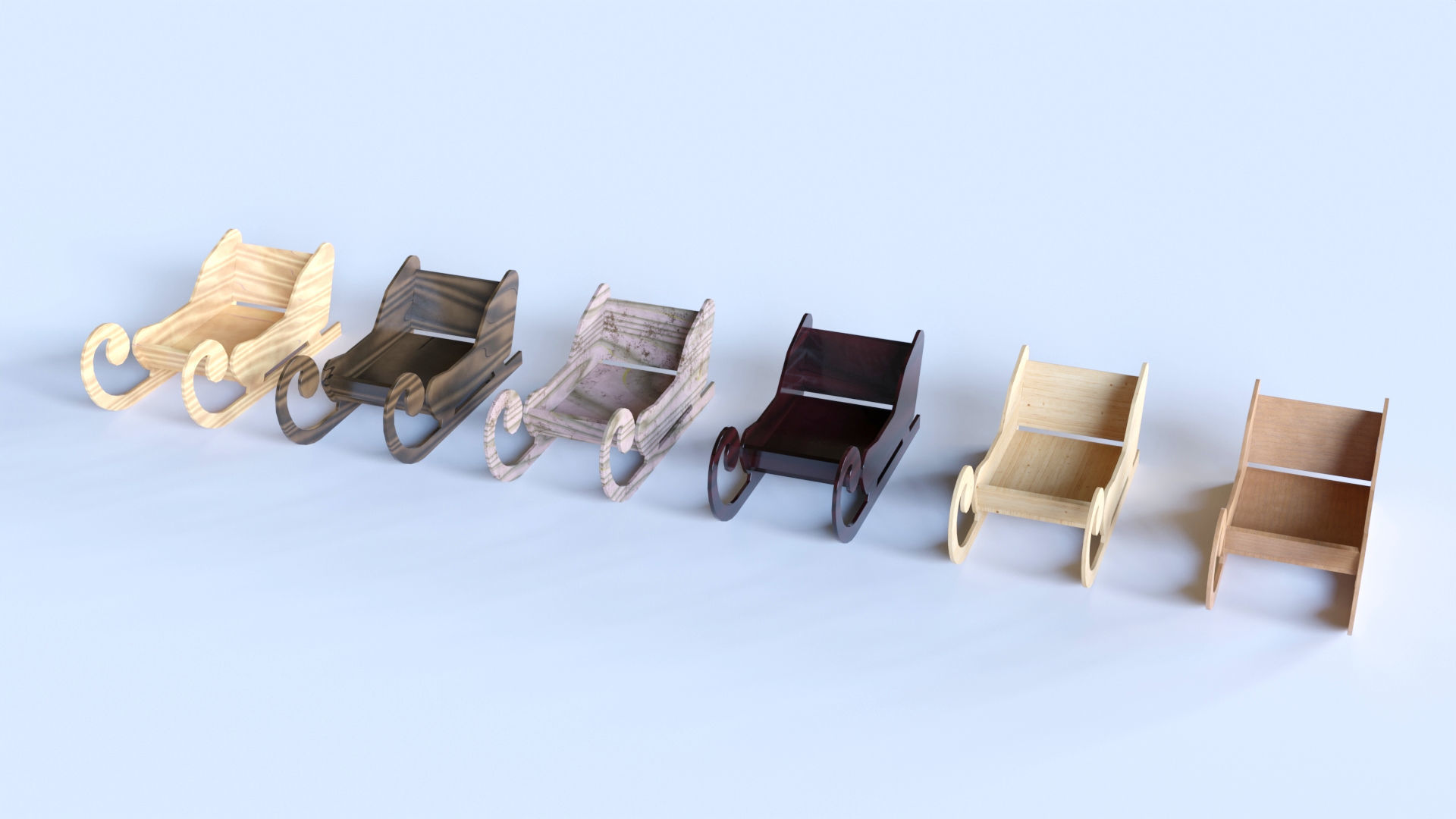 Wooden Toy Sleigh 3D model_2