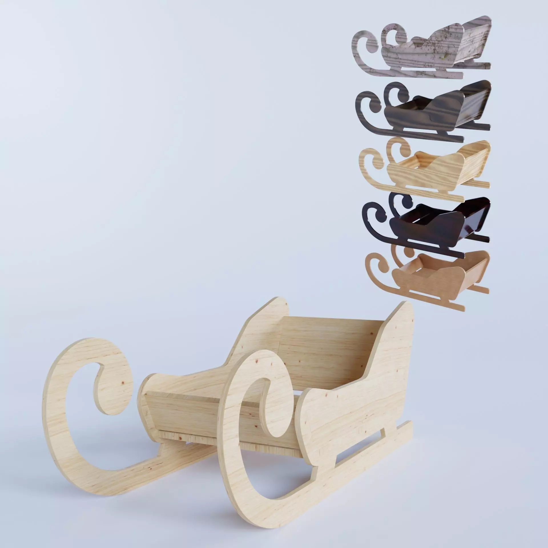 Wooden Toy Sleigh 3D model_0