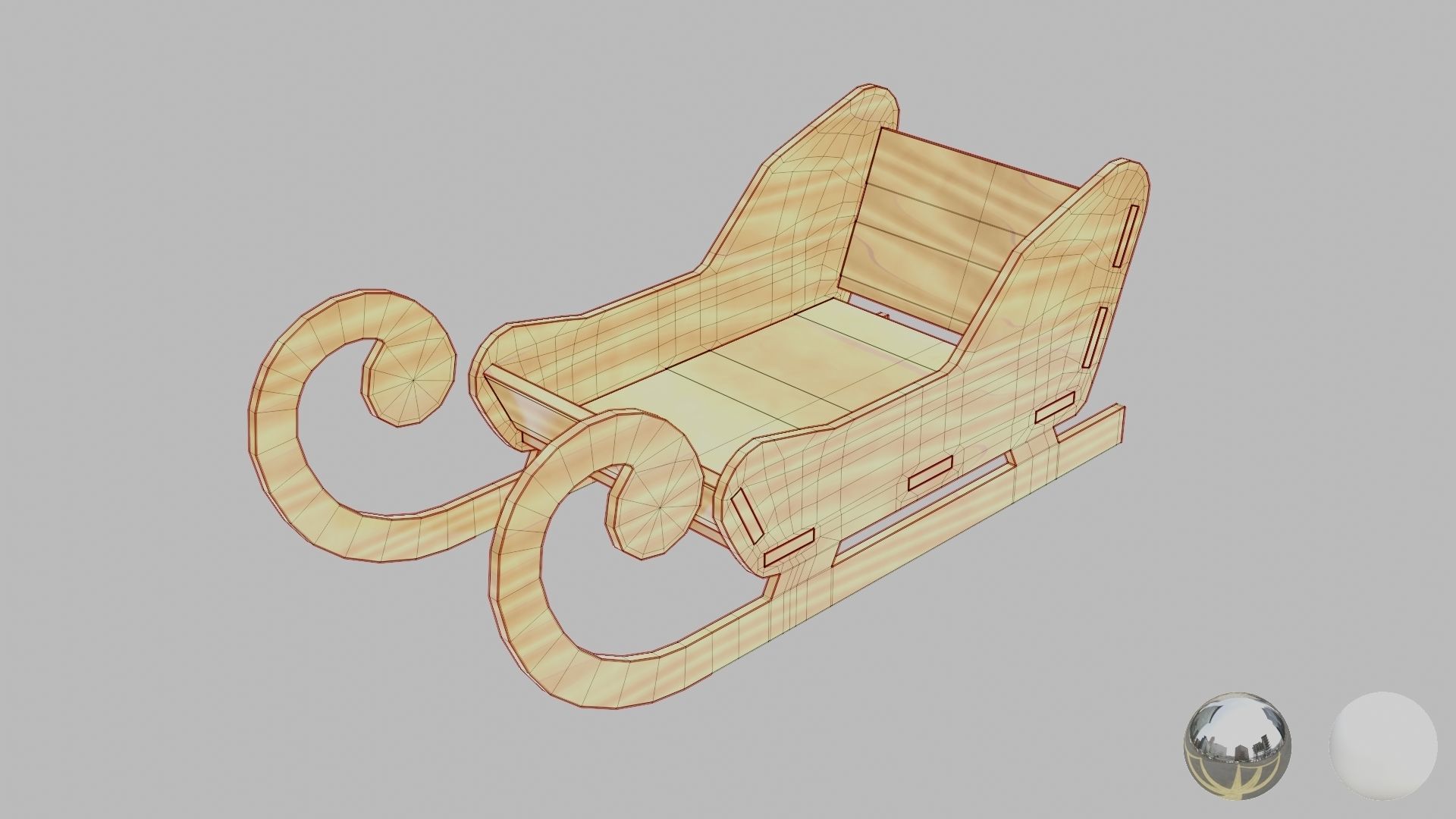 Wooden Toy Sleigh 3D model_12