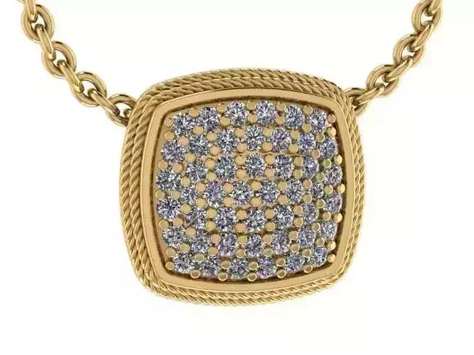 Sqaure Pave Pendant 2 Rope Pattern