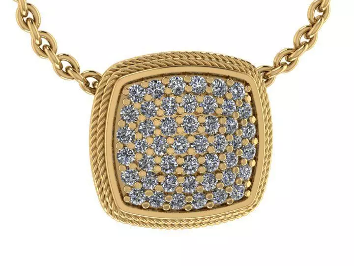 Sqaure Pave Pendant 2 Rope Pattern 3D print model_0