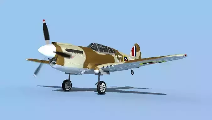 Curtiss P-40F Tomahawk V05 RAF 3D model