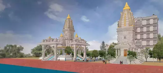 Temple building with balconies and windows 3D model