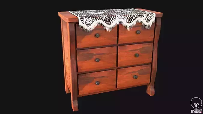Dresser PBR Game Ready wooden chest of drawers with lace