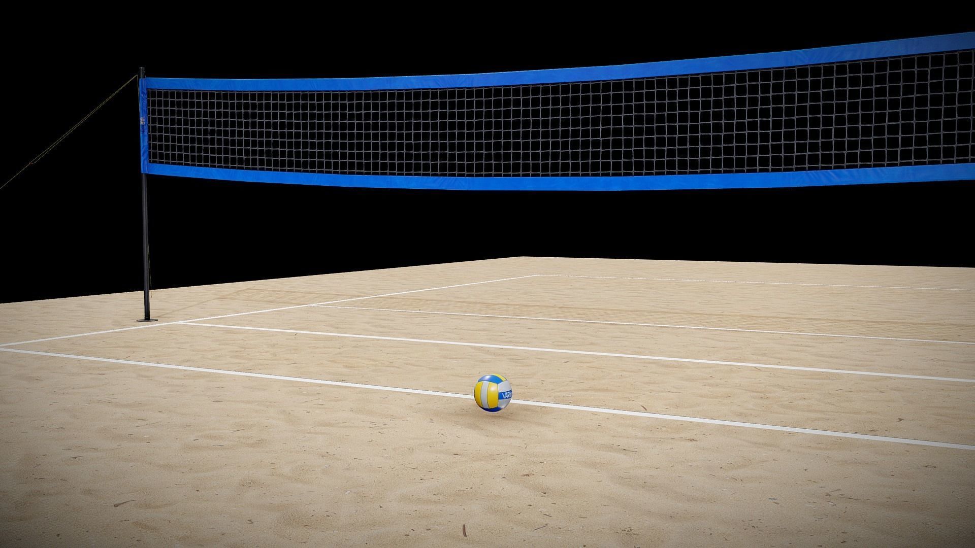 Volleyball Net with Volleyball Low-poly 3D model_6