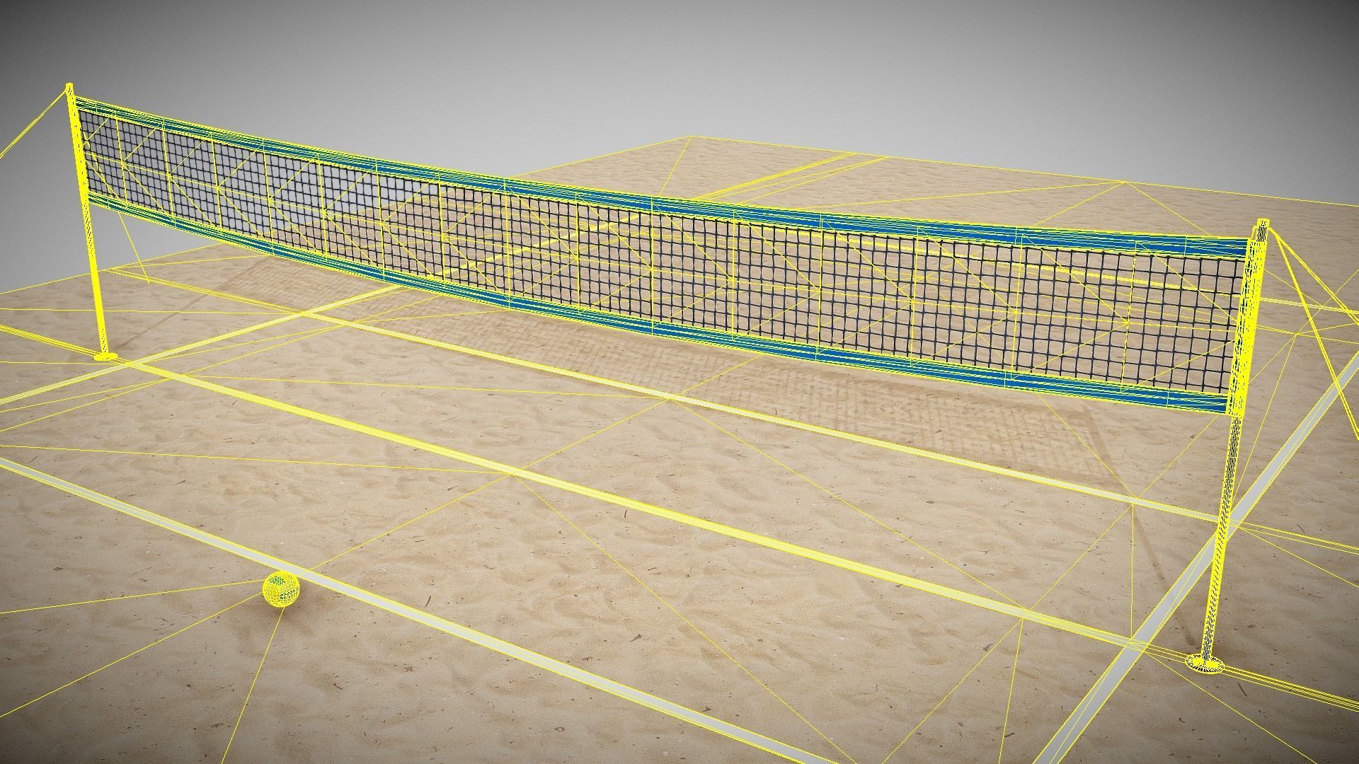 Volleyball Net with Volleyball Low-poly 3D model_9