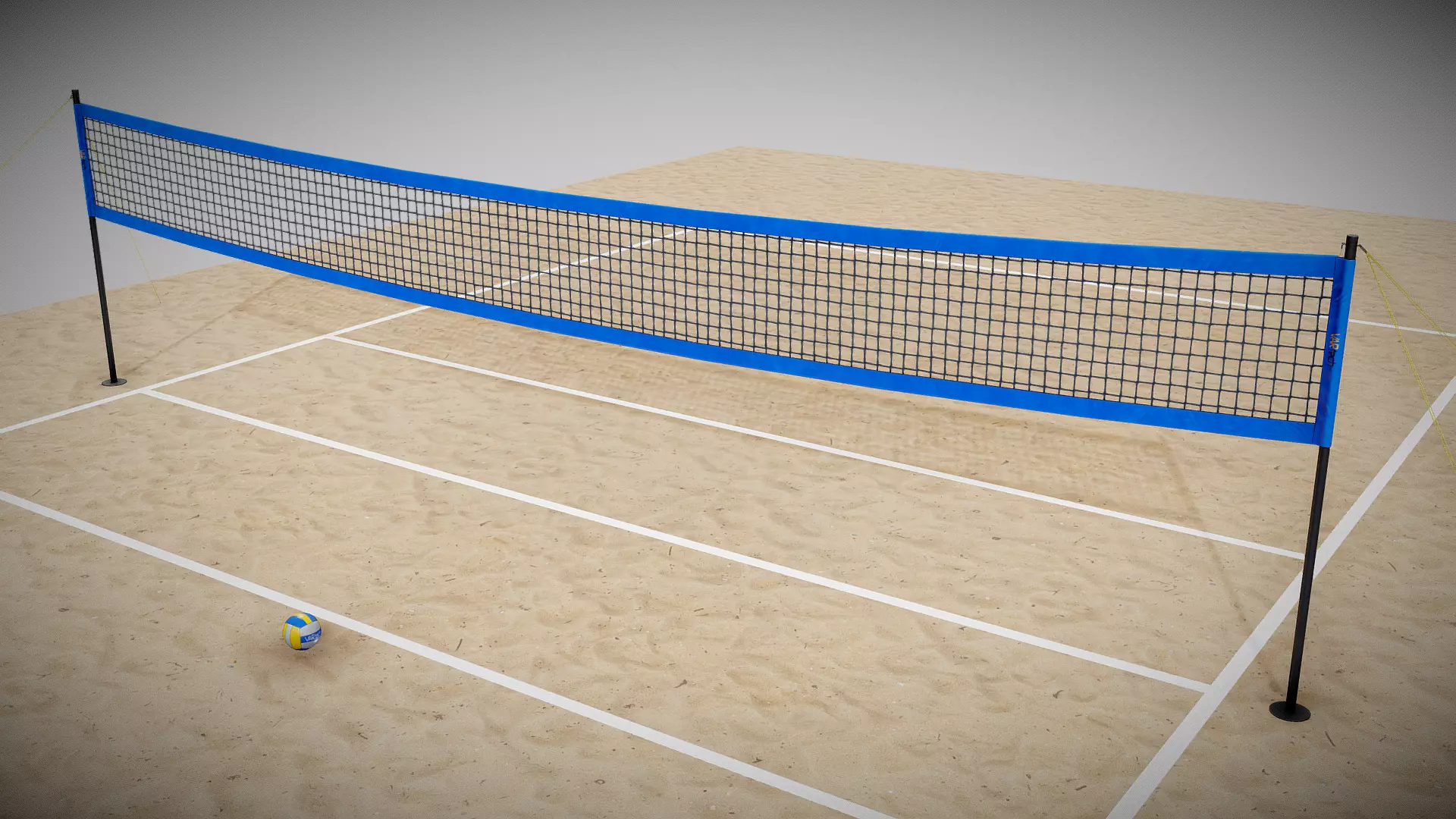Volleyball Net with Volleyball Low-poly 3D model_0