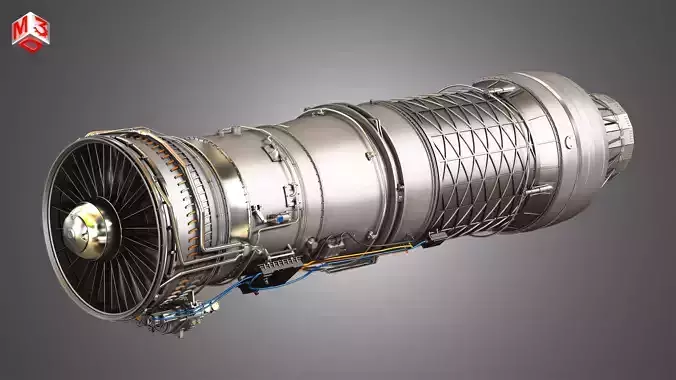 F100 - PW - 220 Turbofan Engine - with Interior Parts 3D model
