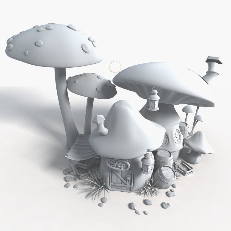 Mushroom house subdivision and  Low-poly 3D model_16
