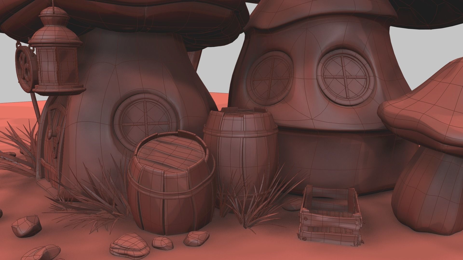 Mushroom house subdivision and  Low-poly 3D model_21