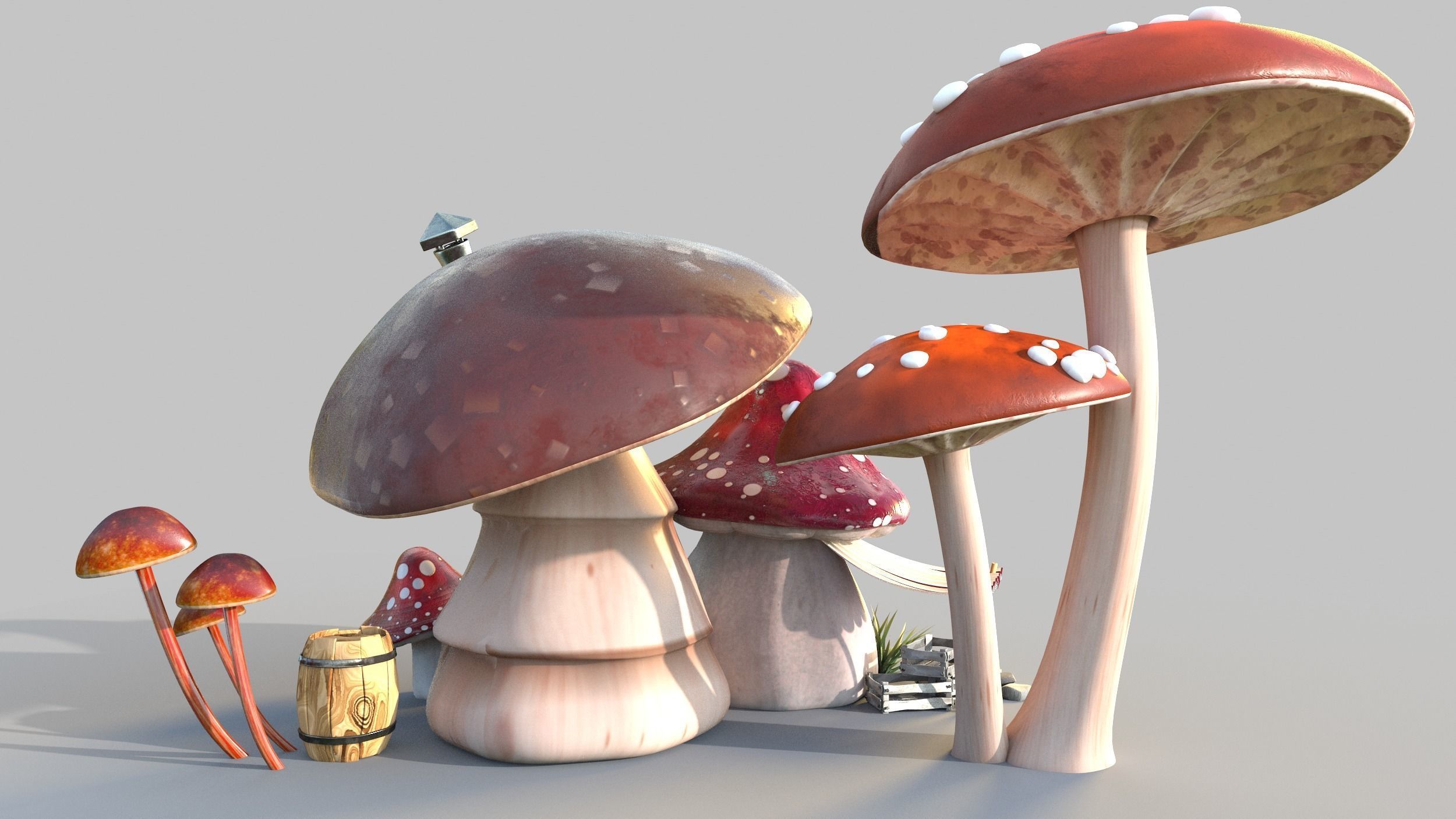 Mushroom house subdivision and  Low-poly 3D model_4