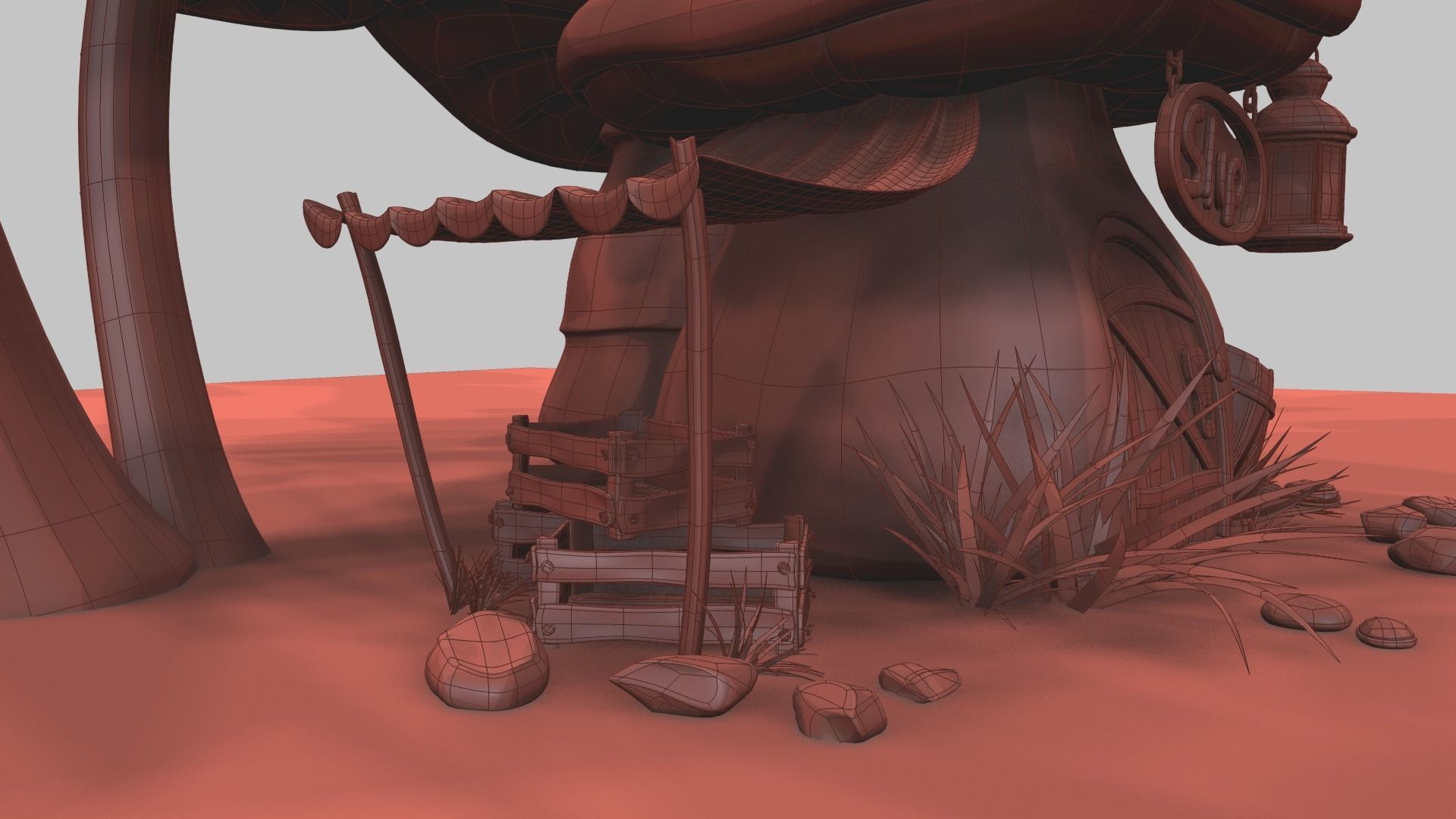 Mushroom house subdivision and  Low-poly 3D model_22