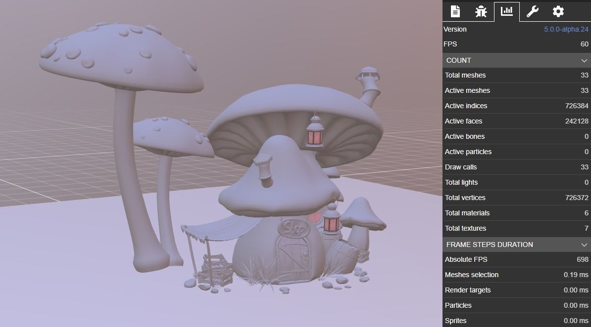 Mushroom house subdivision and  Low-poly 3D model_6