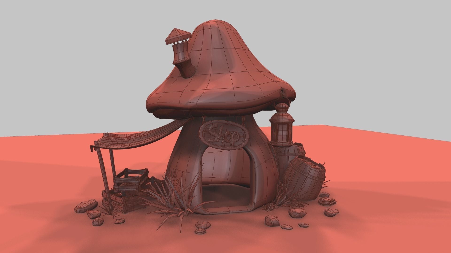 Mushroom house subdivision and  Low-poly 3D model_20