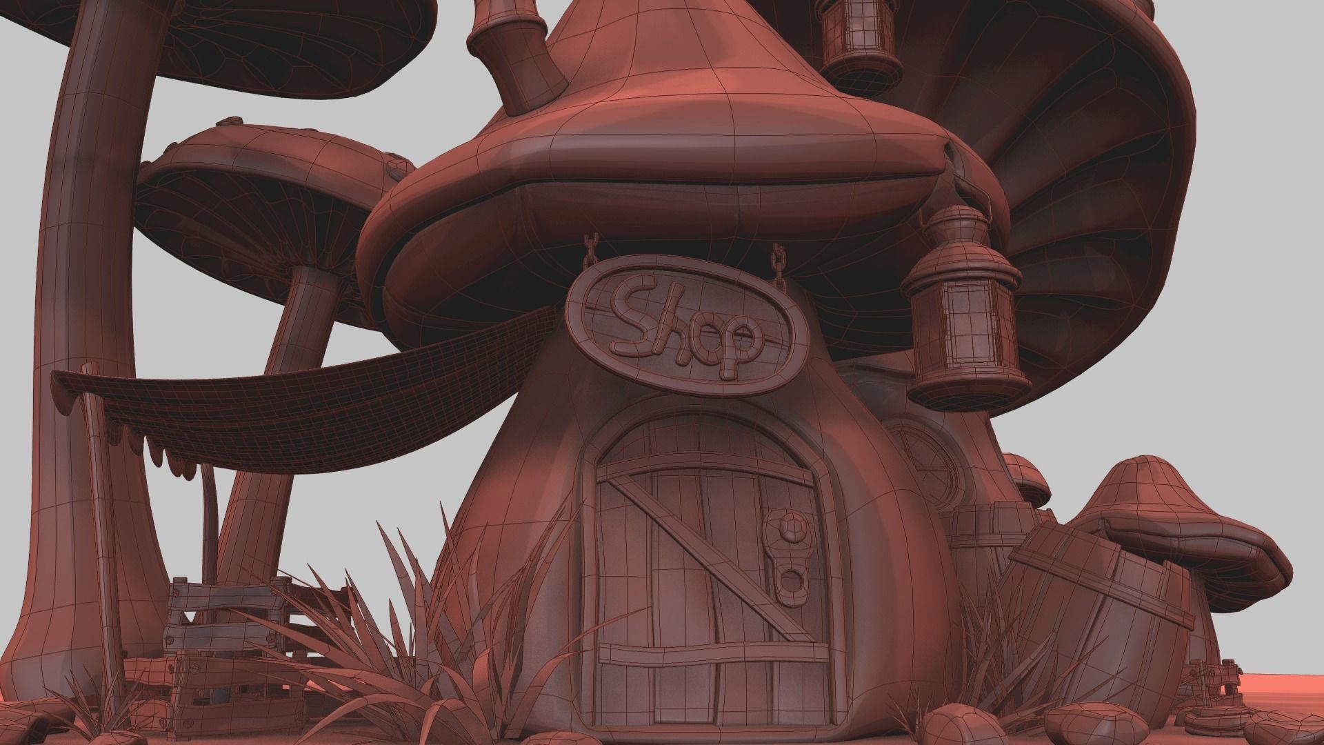 Mushroom house subdivision and  Low-poly 3D model_23