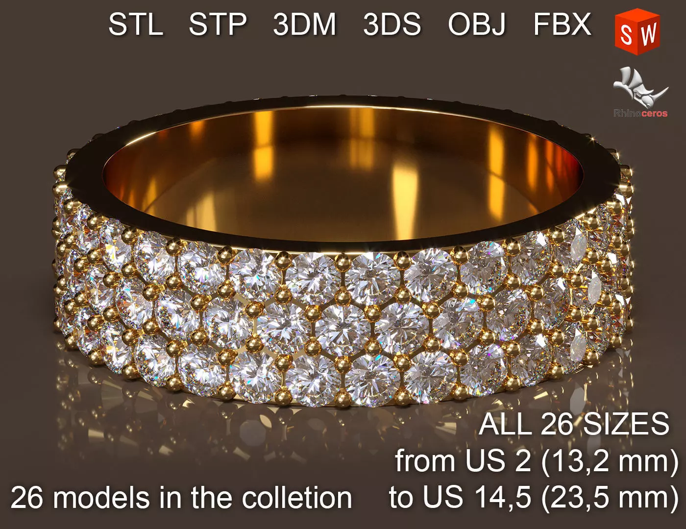 Infinity ring with diamonds 3D print model_0