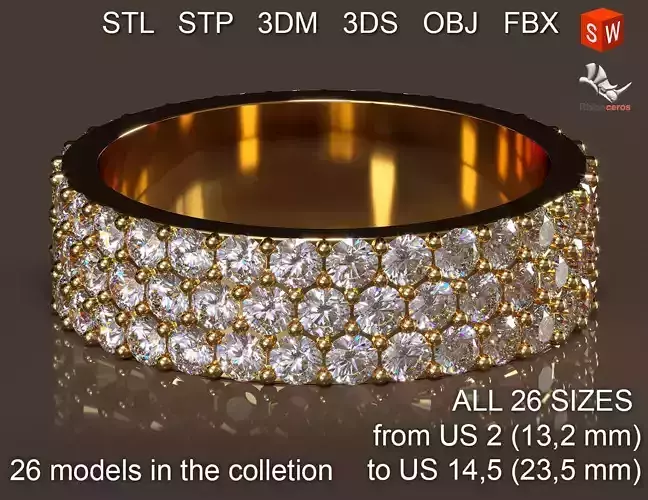 Infinity ring with diamonds 3D print model Infinity ring with diamonds 3D print model