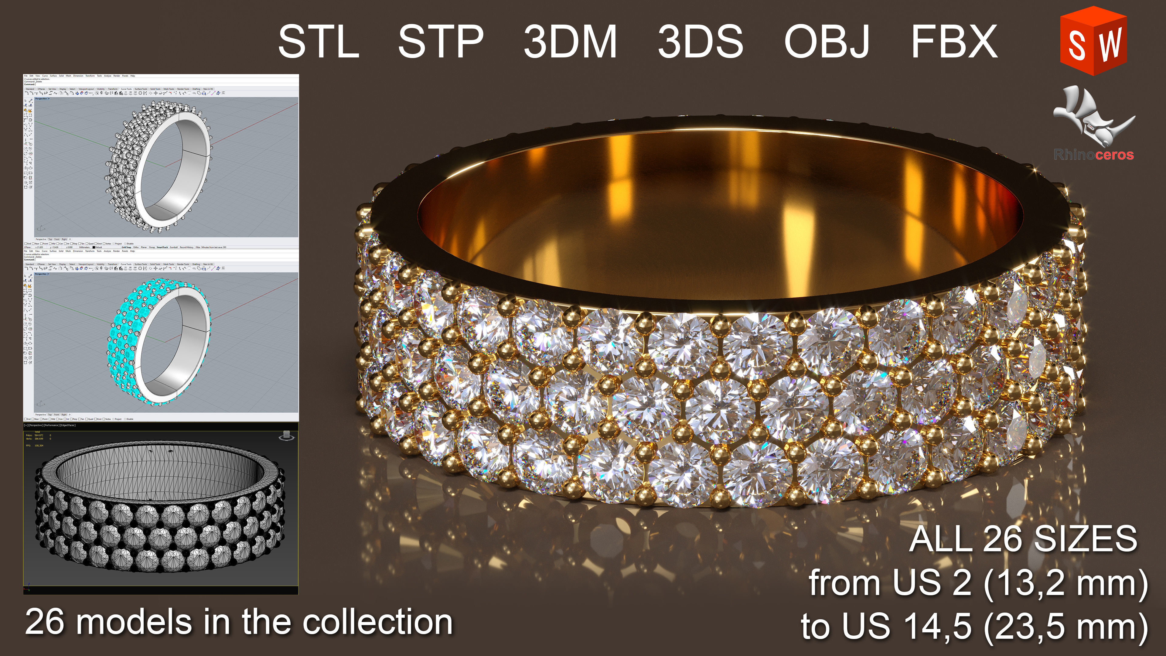 Infinity ring with diamonds 3D print model_1