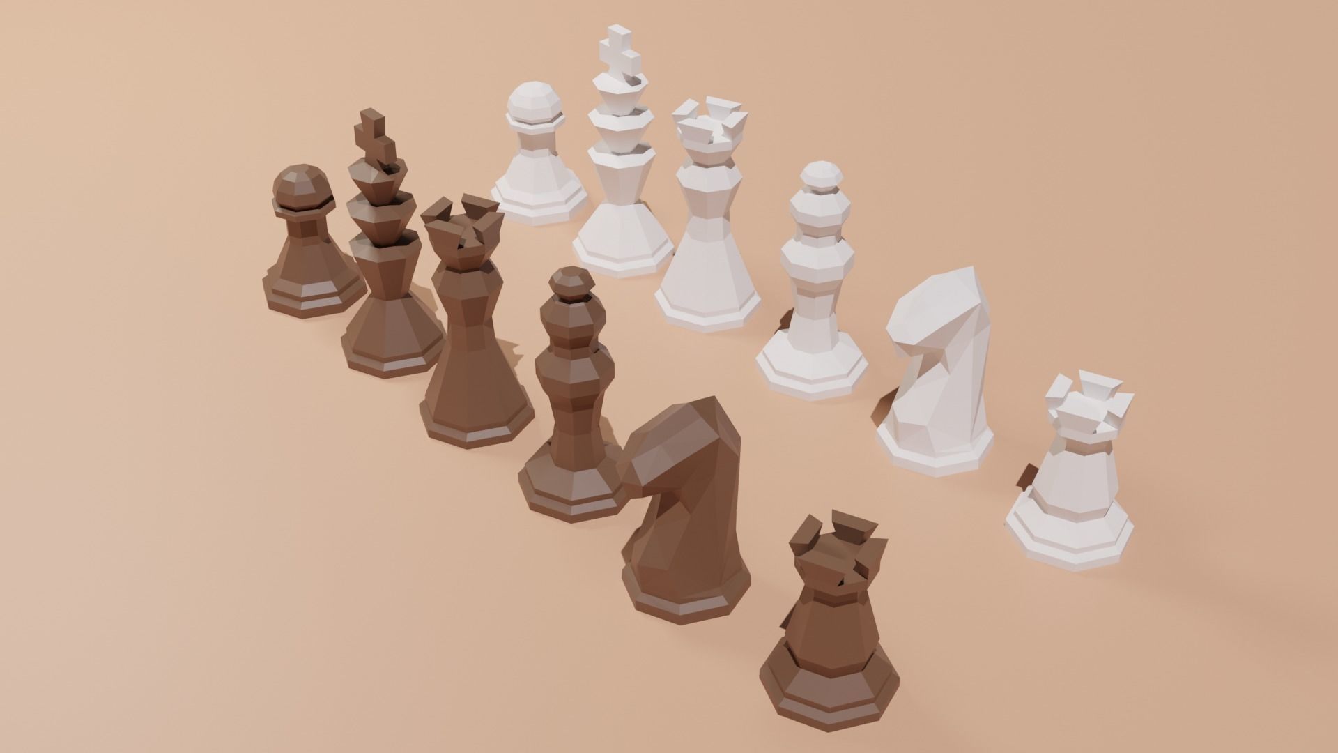 Low Poly Chess Set board with pieces Low-poly 3D model_4
