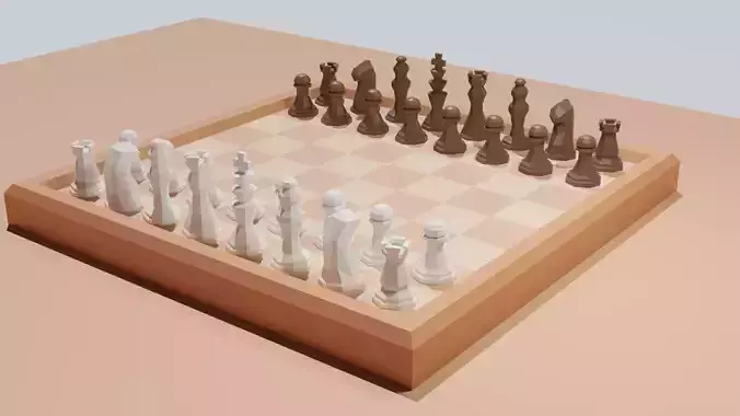 Low Poly Chess Set board with pieces Low-poly 3D model