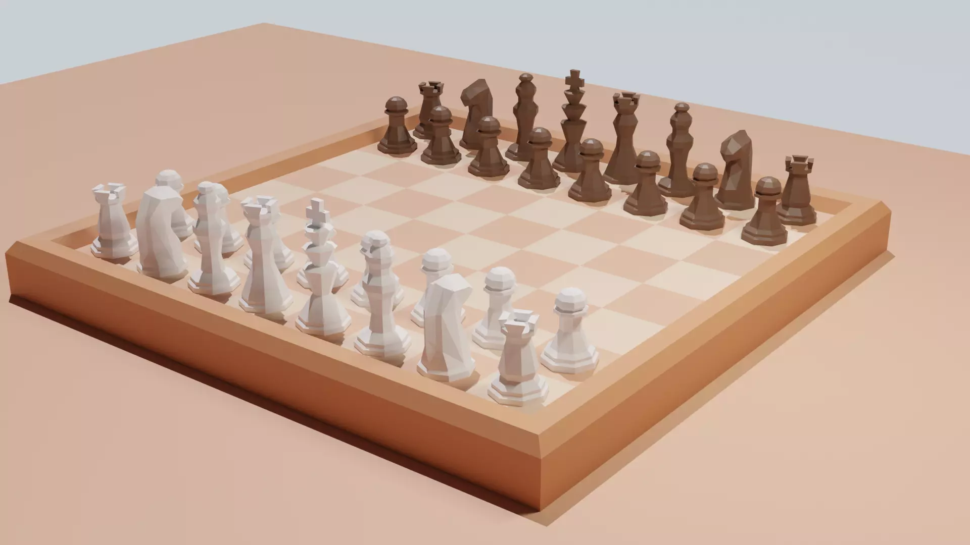Low Poly Chess Set board with pieces Low-poly 3D model_0