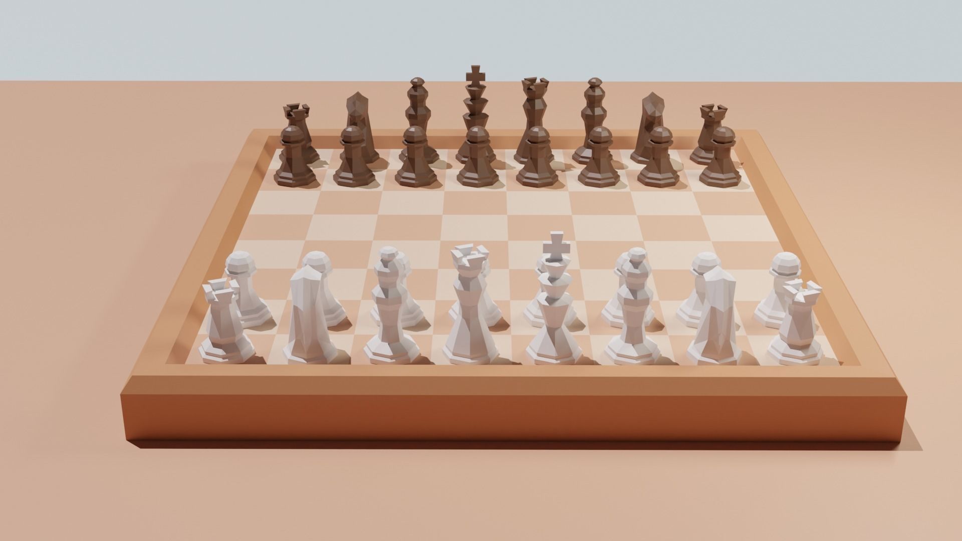 Low Poly Chess Set board with pieces Low-poly 3D model_1