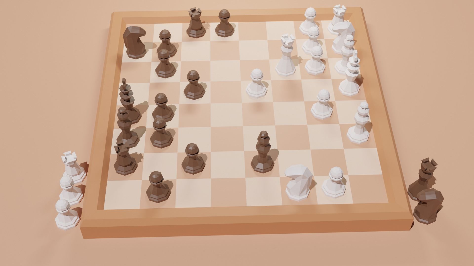 Low Poly Chess Set board with pieces Low-poly 3D model_3