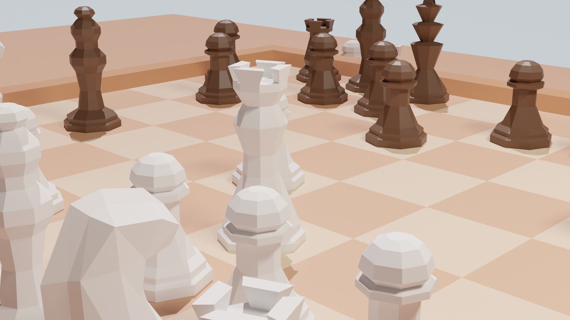 Low Poly Chess Set board with pieces Low-poly 3D model_2