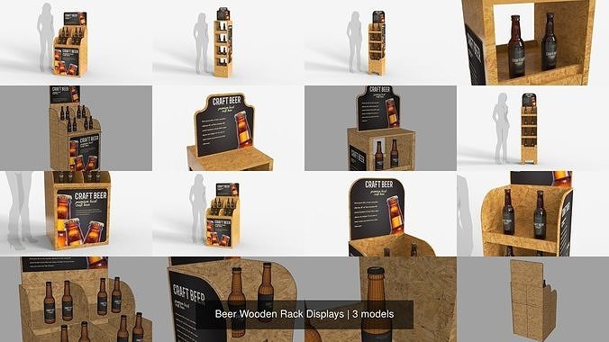 Beer Wooden Rack Displays 3D Model Collection