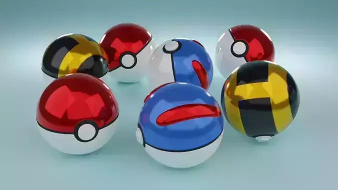 Pokeballs group of pokemon eggs 3D model