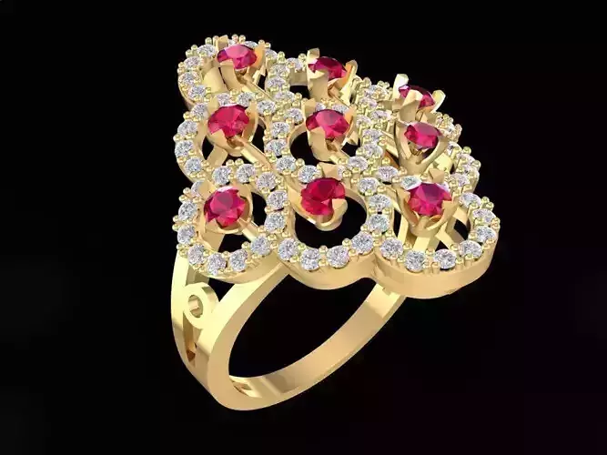 Vintage Floral Ruby Diamond Ring 3D Model 1673