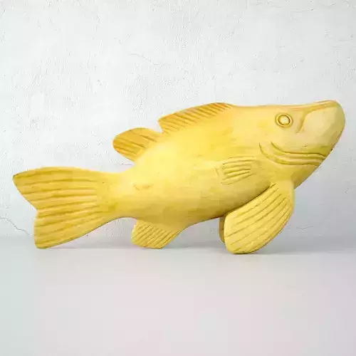 Artisan Carved Wood Fish Figurine 3D model