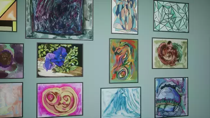 Painting Set Low Poly Game Ready art gallery in virtual world