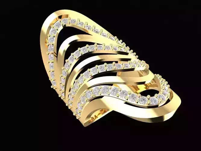 Elegant Wave Diamond Women Ring 3D Model 1675