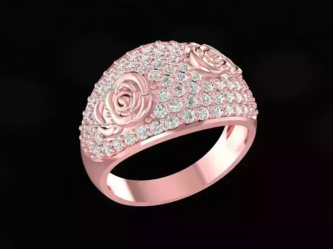 Rose Diamond Women Ring 3D Model 1676