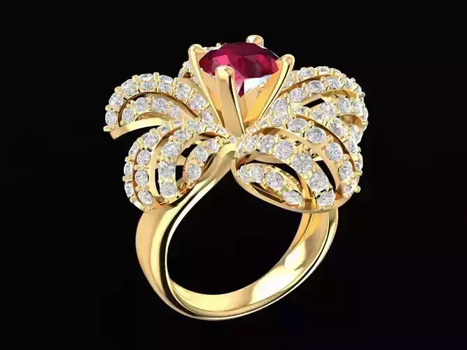 Luxury Ruby Flower Diamond Ring for Women 3D Model 1677 3D print model