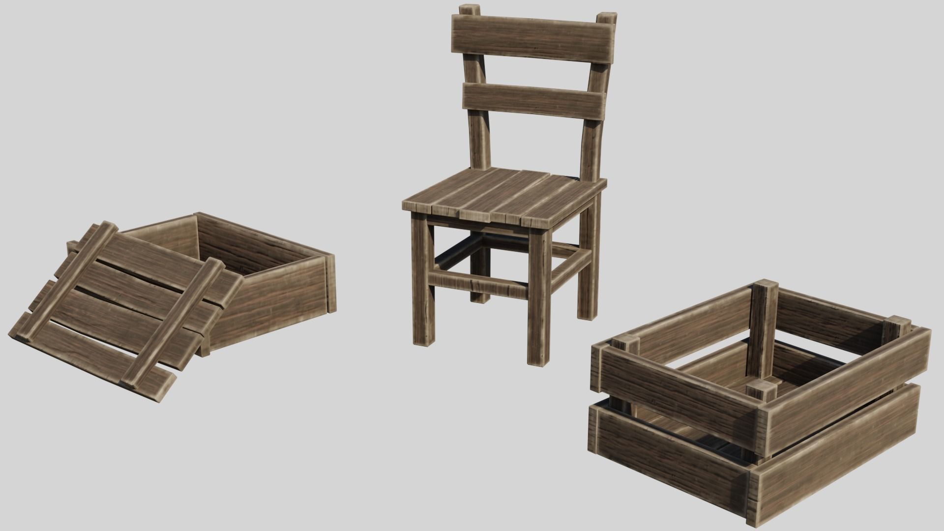Modular Wooden Props Low-poly 3D model_4