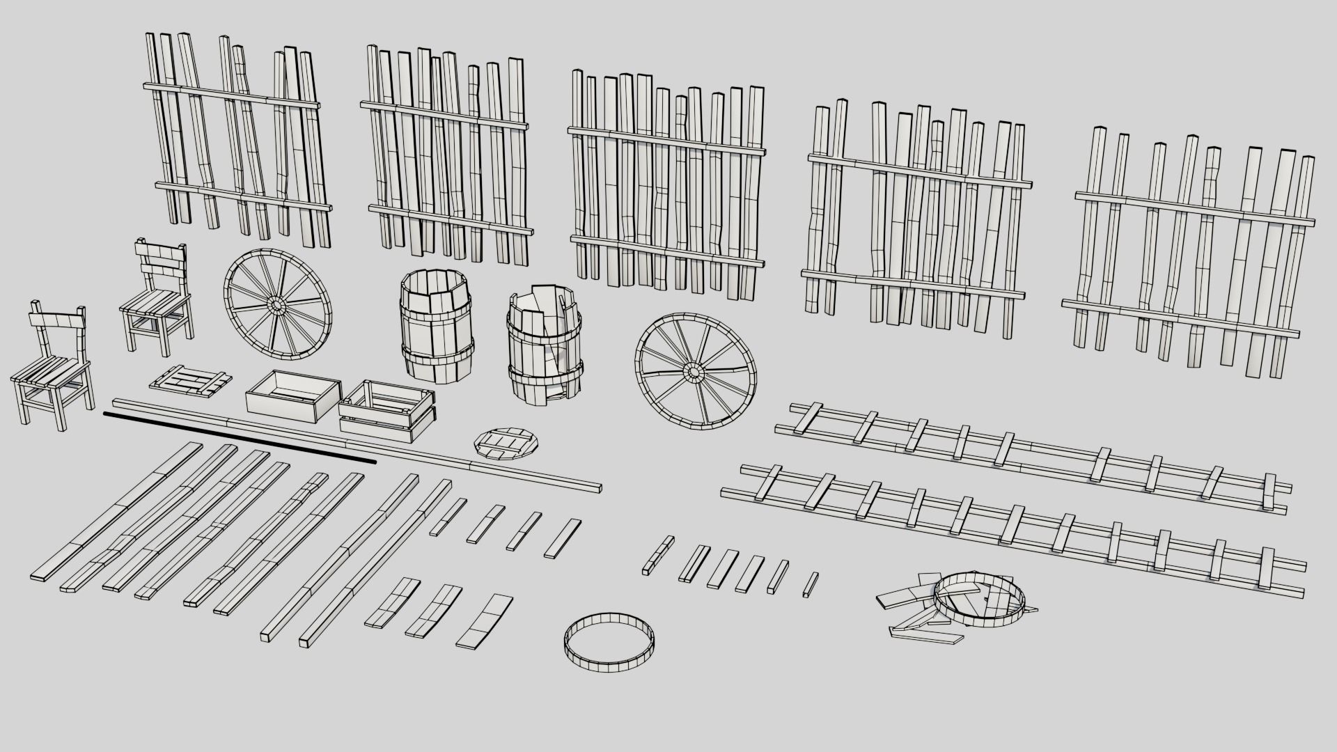 Modular Wooden Props Low-poly 3D model_3