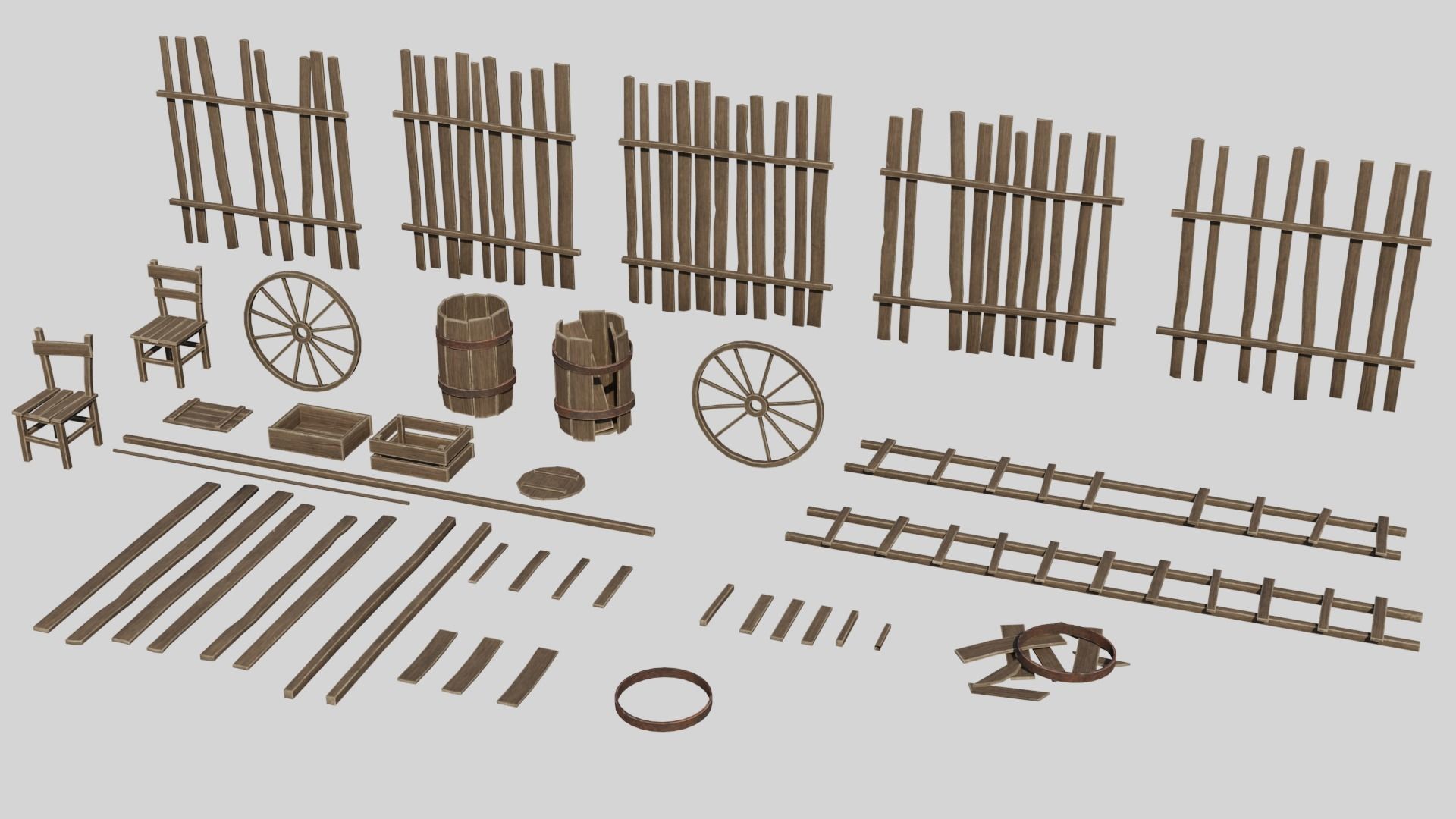 Modular Wooden Props Low-poly 3D model_2