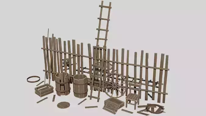 Modular Wooden Props Low-poly 3D model