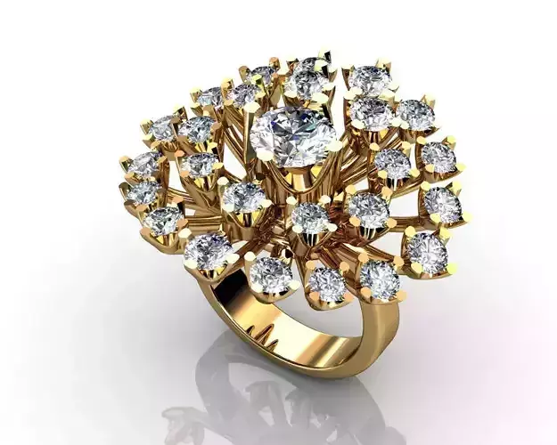 Yellow Gold Snowflake Engagement Ring 3D print model