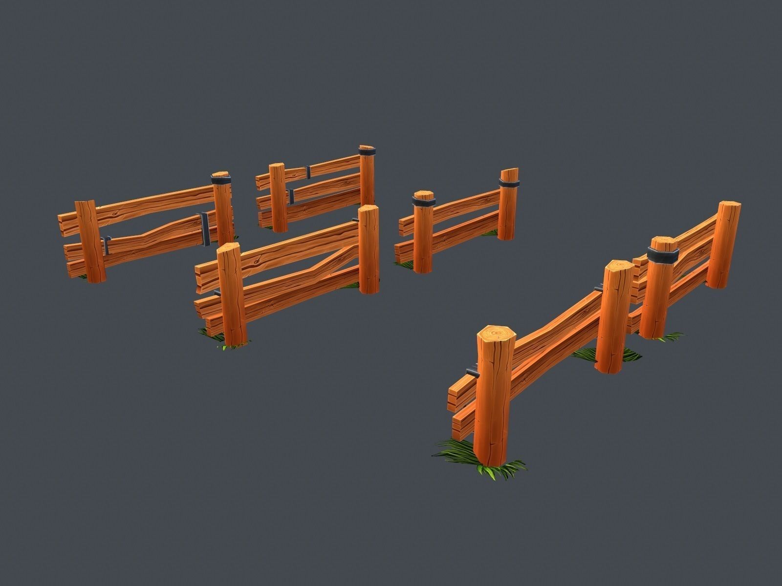 Low Poly Farm Fence Low-poly 3D model_4