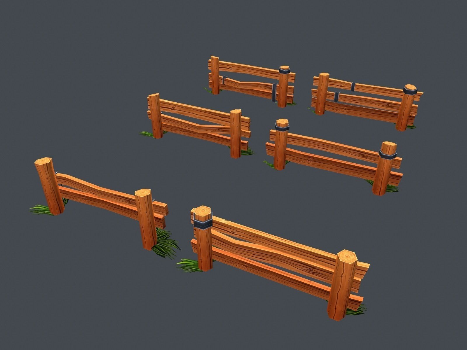 Low Poly Farm Fence Low-poly 3D model_3