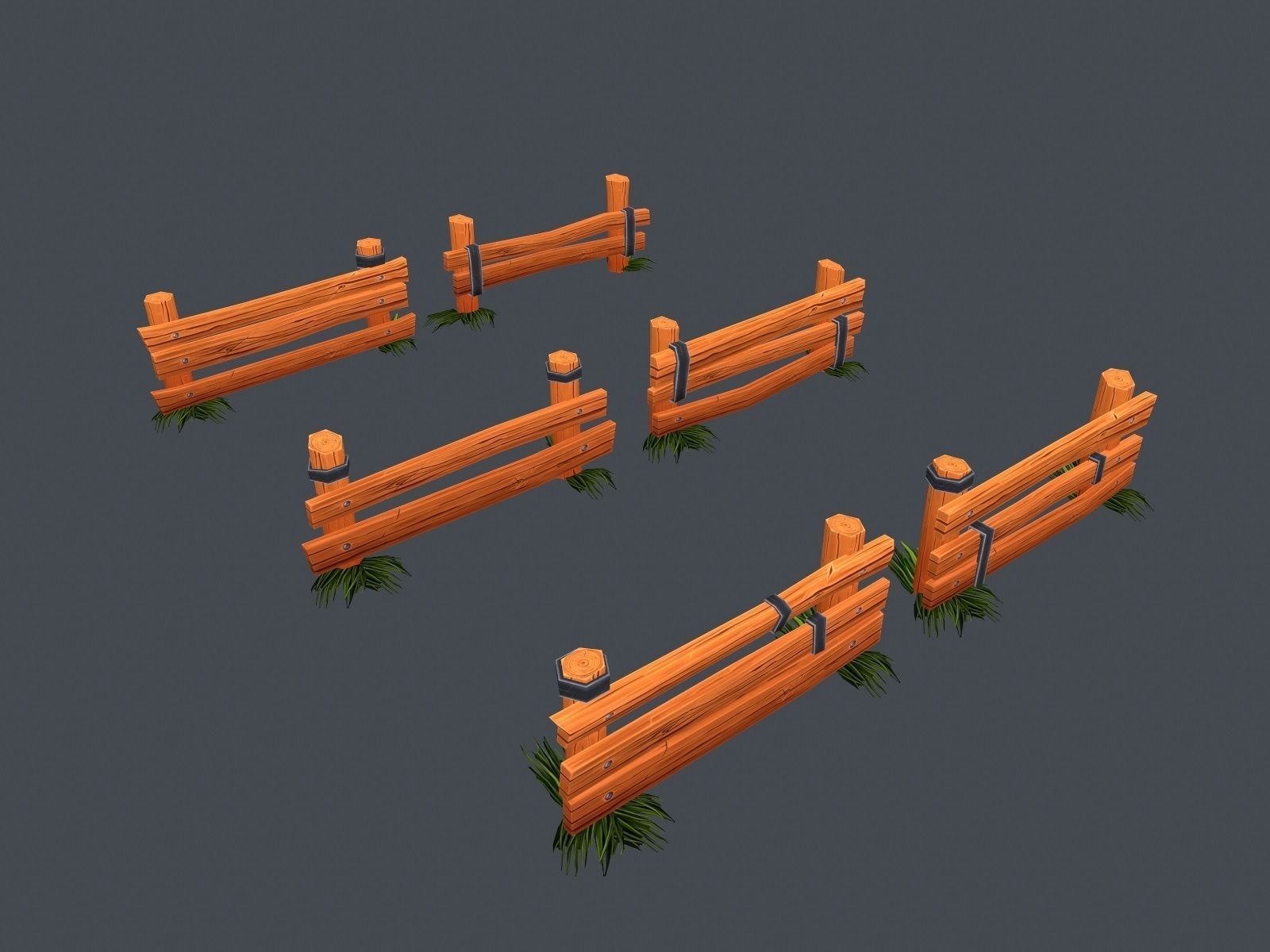 Low Poly Farm Fence Low-poly 3D model_5