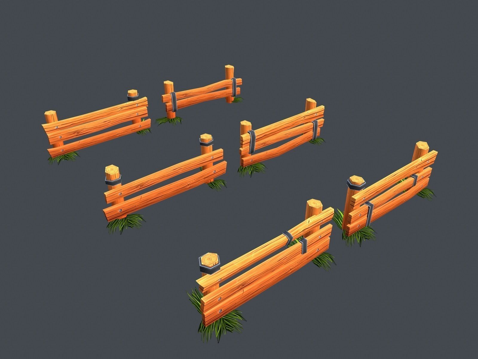 Low Poly Farm Fence Low-poly 3D model_2