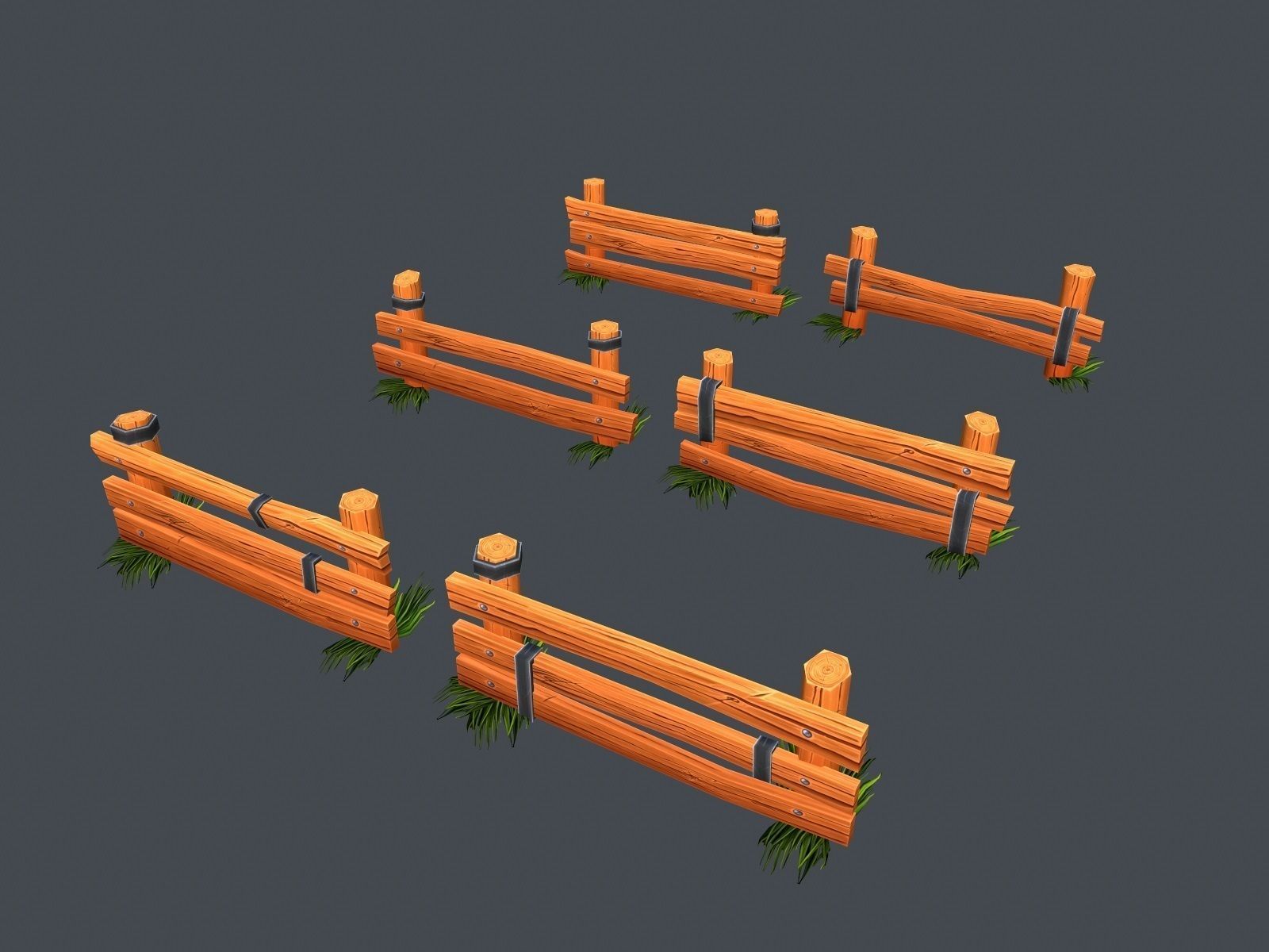 Low Poly Farm Fence Low-poly 3D model_1