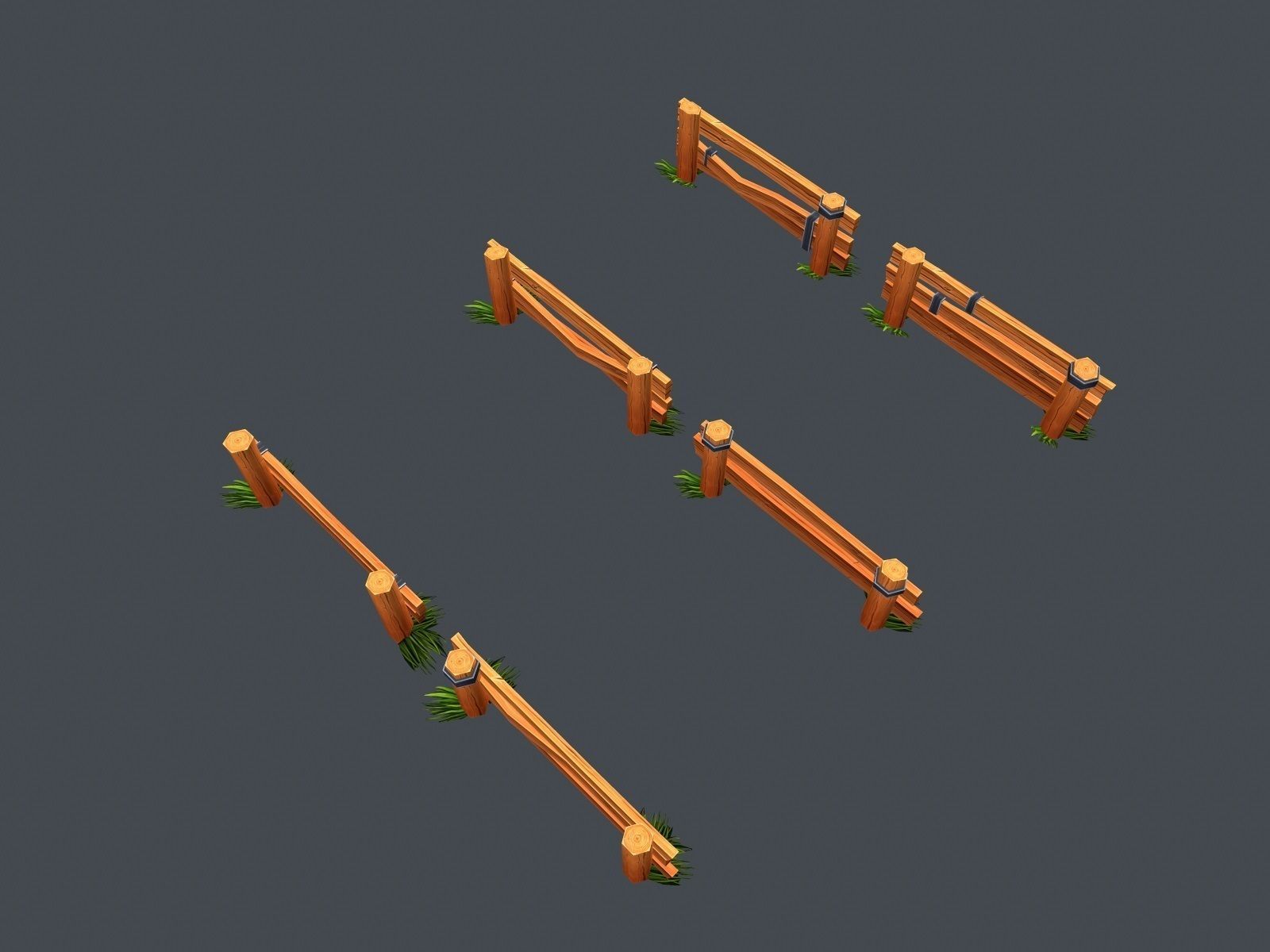 Low Poly Farm Fence Low-poly 3D model_7