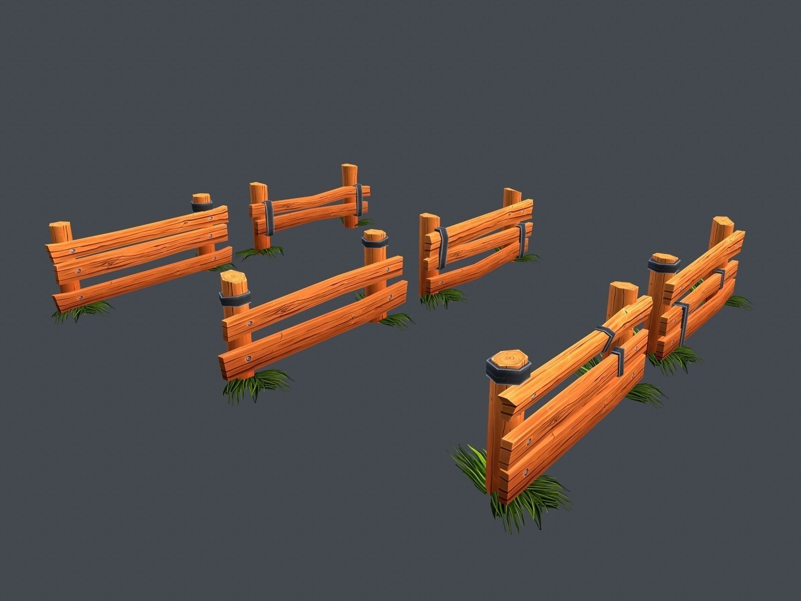 Low Poly Farm Fence Low-poly 3D model_8